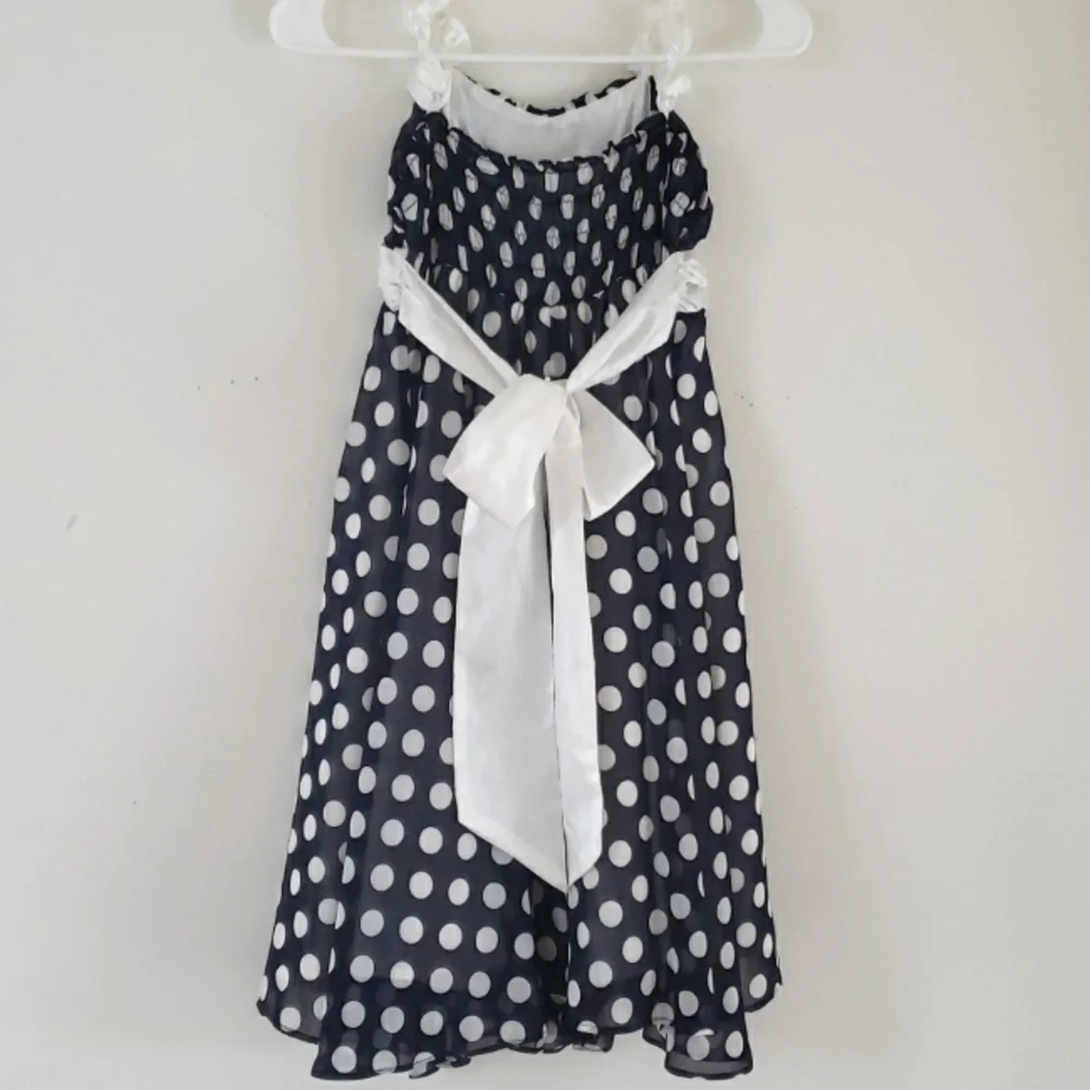 Sugar Plum Girls Polka Dot White Flower Strap Kids Dress Size 8